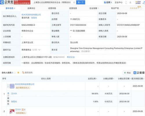 宇樹科技王興興成立新公司,業(yè)務(wù)含企業(yè)管理咨詢
